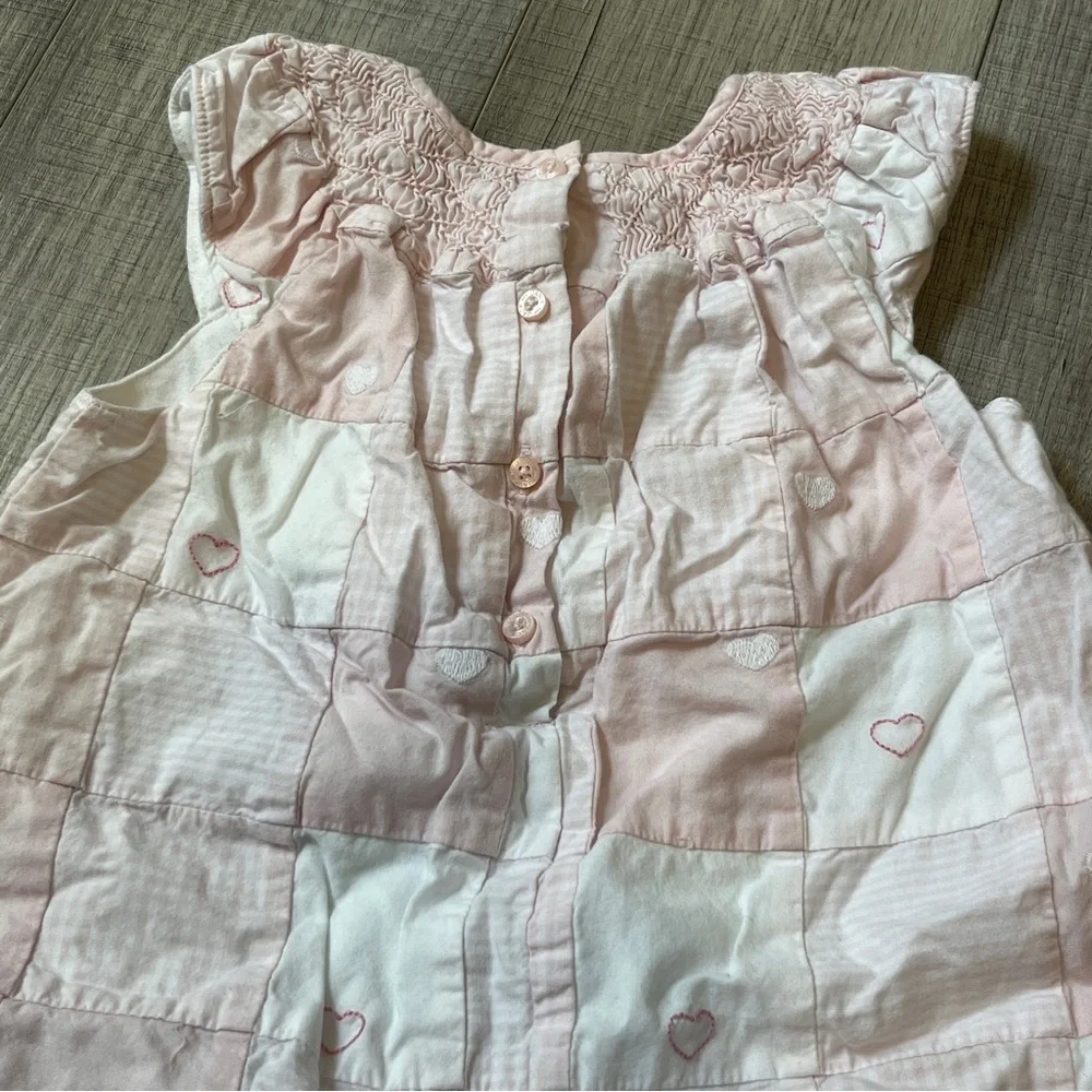 Janie and Jack Pink Patchwork Heart Romper - Fully Lined 6-12M Summer Outfit